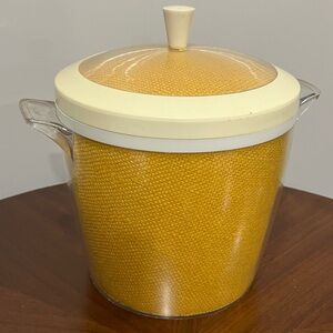 Vintage Mid Century Ice Bucket Faux Raffia Barware 1960s